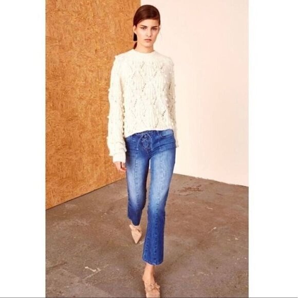 ULLA JOHNSON Alex Jeans medium wash Mid Rise Waist Lace up cropped sz 2 - Picture 1 of 12